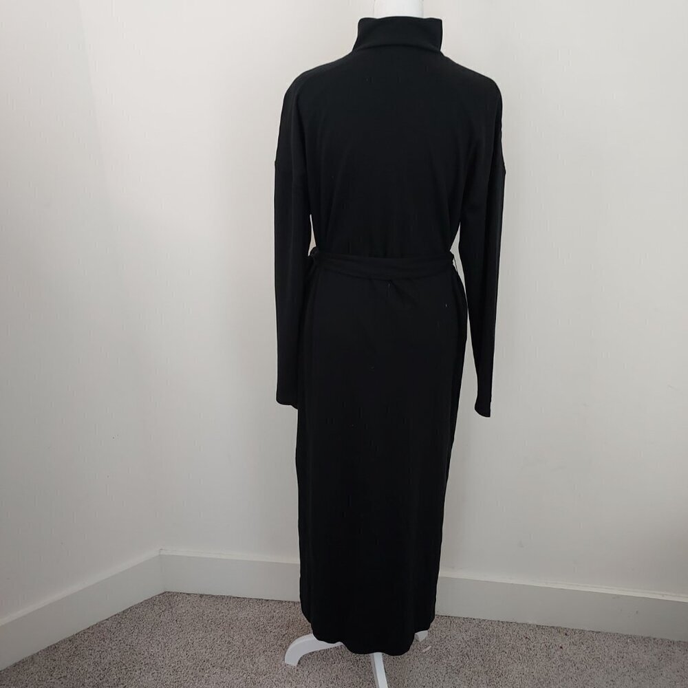 Ann Taylor Mock Neck Side Button Long Sleeve Black Midi Dress Size Medium - Picture 2 of 10